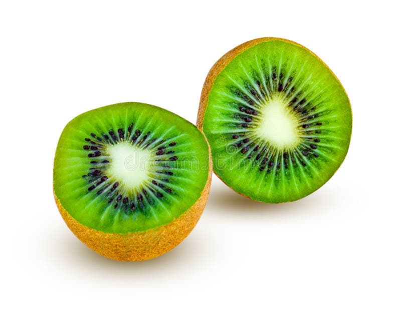 Whole Kiwi Fruit and Two Halves of Kiwi Isolated on a White Stock Image Image of hairy