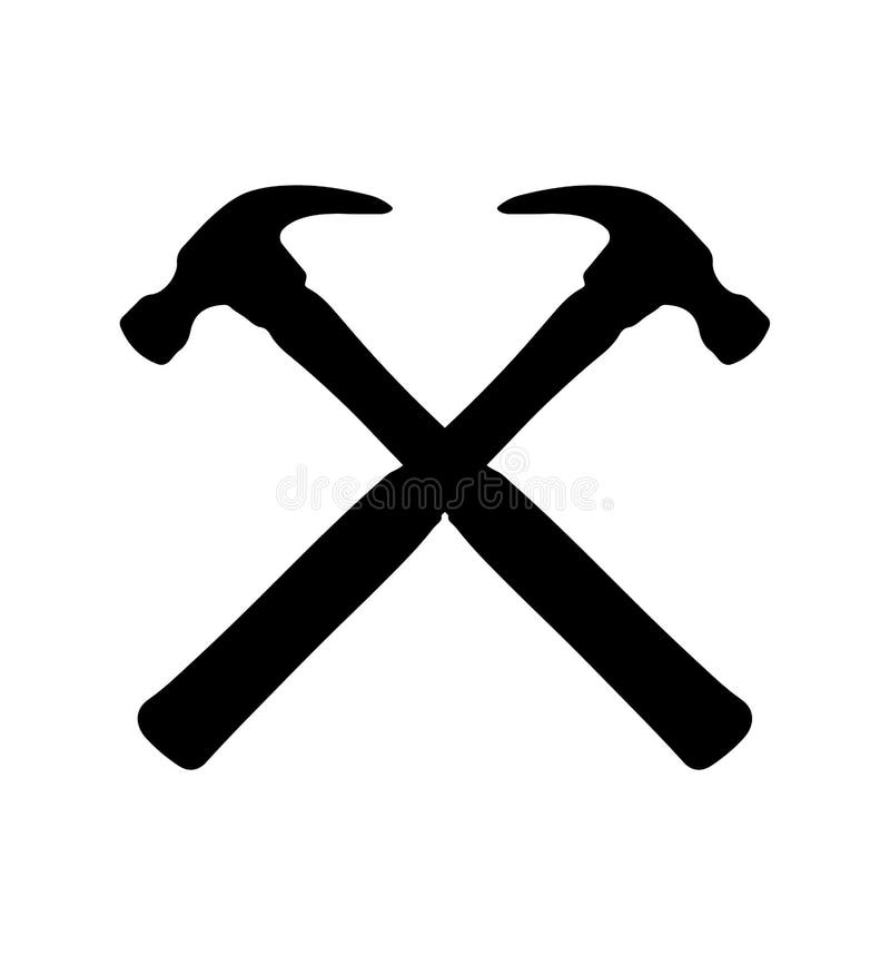 Two hammers crossed symbol on white