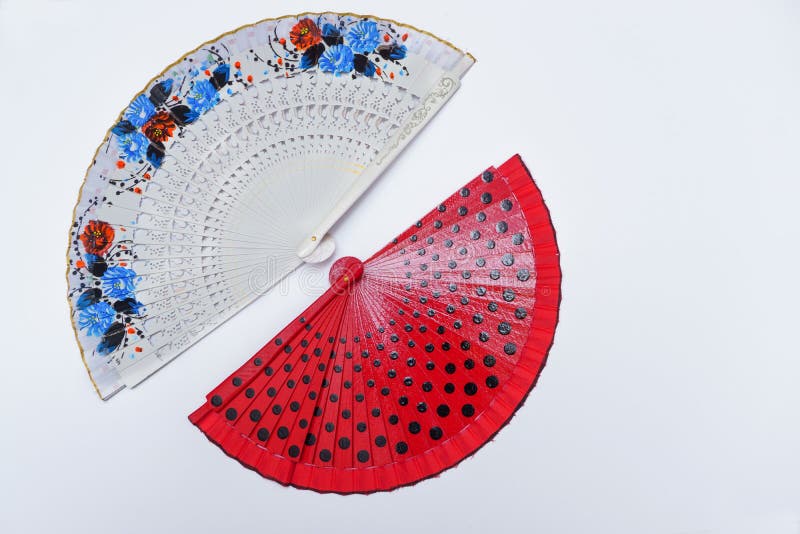 two hand painted handmade fans royalty free stock image
