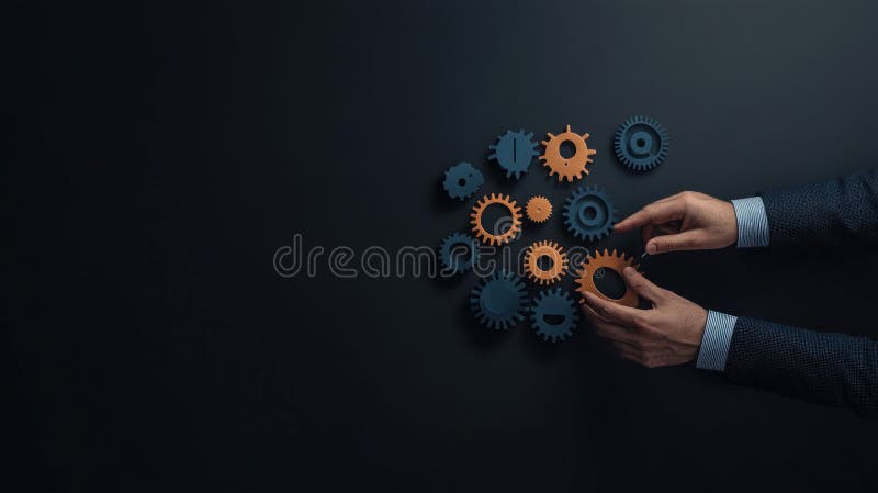 Two hands controlling an abstract machine labeled Monetary Policy with gears for inflation and interest rates, policy mechanism stock photos