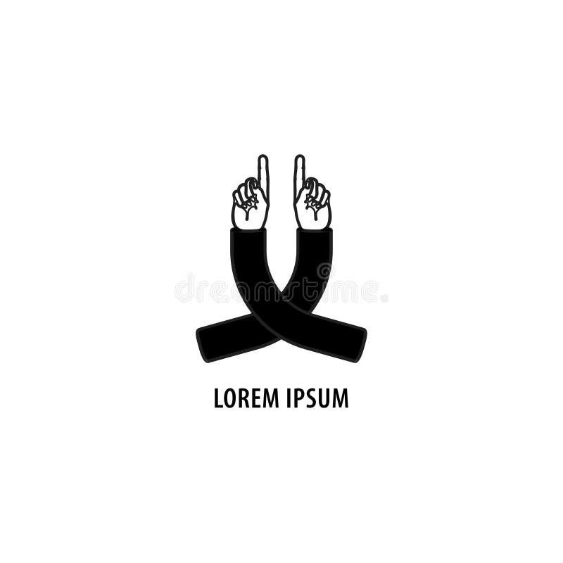 Two hands pointing up vector illustration. Gesture with raised up one finger. Logo Design Template. stock illustration