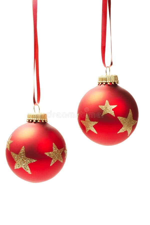 Two Hanging Red Dull Christmas Balls Royalty Free Stock Photo Image