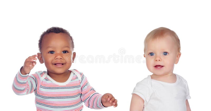 Two happy babies of different races