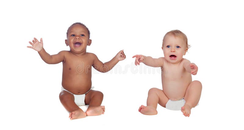 Two happy babies of different races