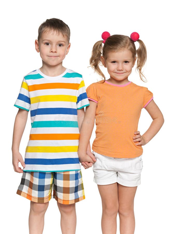Two Happy Children on the White Background Stock Image Image of