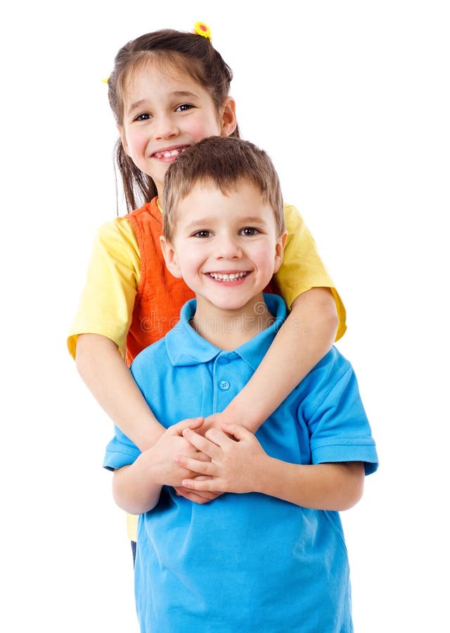 Two Happy Kids Standing Together Stock Image - Image of hands, happy:  24688041
