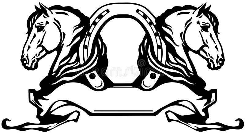 Two Heads of Horses and Horseshoe Stock Vector - Illustration of farm ...