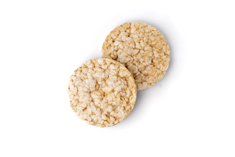Two Healthy Puffed Rice Cakes Isolated on White Background Stock Image