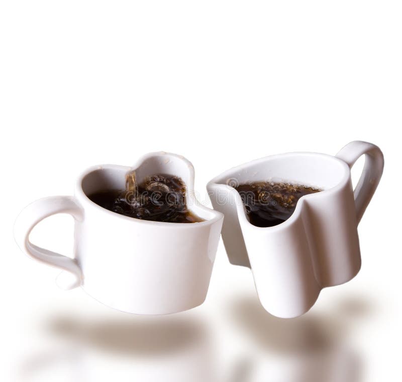 Two Heart Shaped Love Cups of Coffee Levitating Stock Photo Image of
