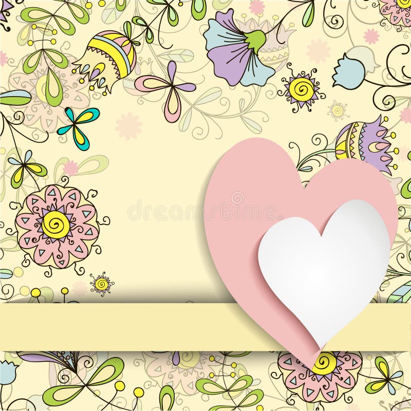 Two hearts on a background of floral patterns