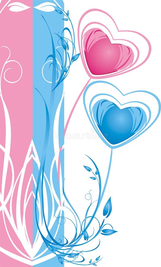 Two hearts. Floral decorative background for card