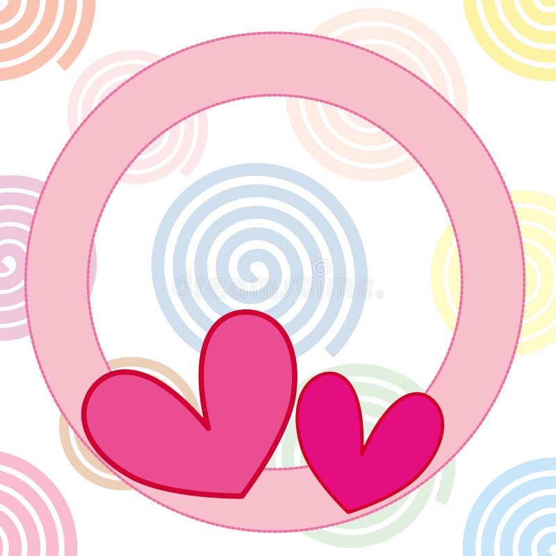 Two hearts frame on circle stock illustration. Illustration of heart
