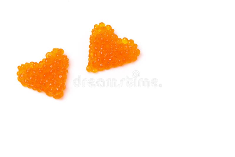 Two hearts of red caviar, isolated