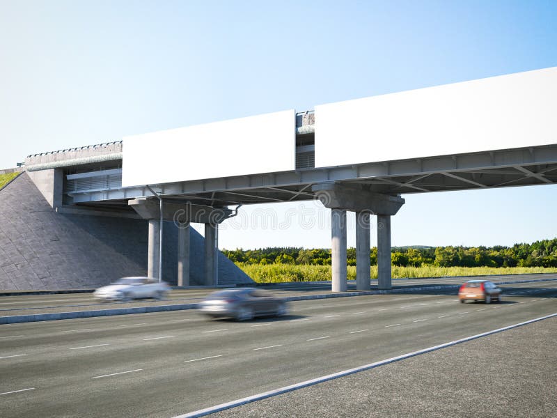 Highway with Billboards and Arrow Way Direction Stock Illustration