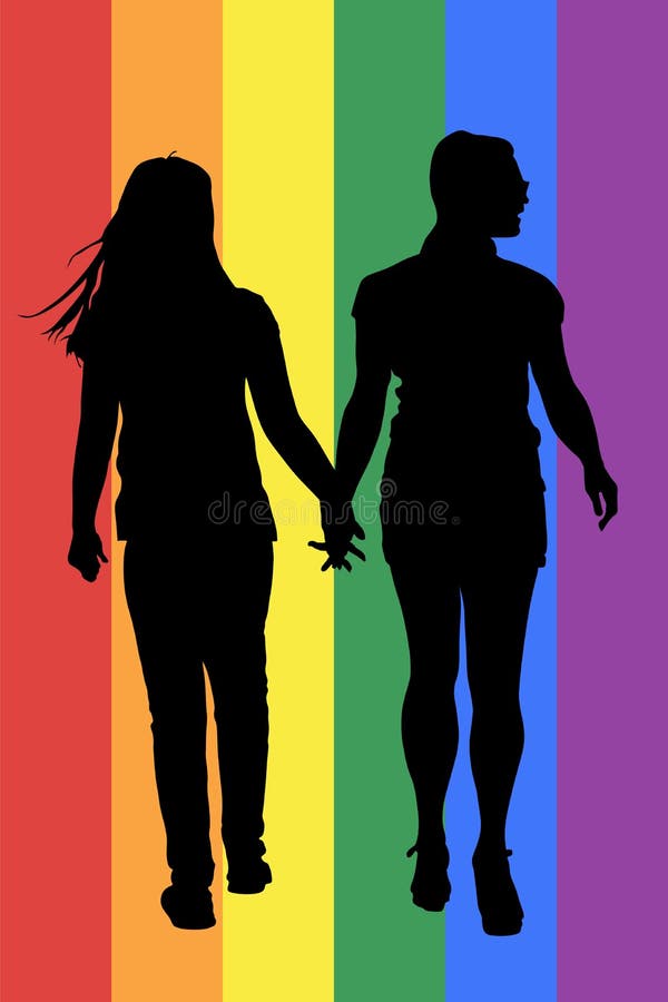 Two Lesbian Girls Hand To Hand Silhouette Illustration Isolated On