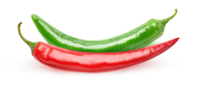 Two Isolated Hot Chili Peppers Red And Green Stock Image Image Of Closeup Path