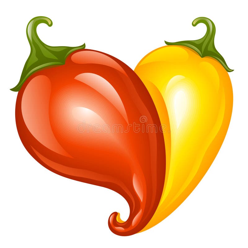 Two Hot chilli pepper in the shape of heart