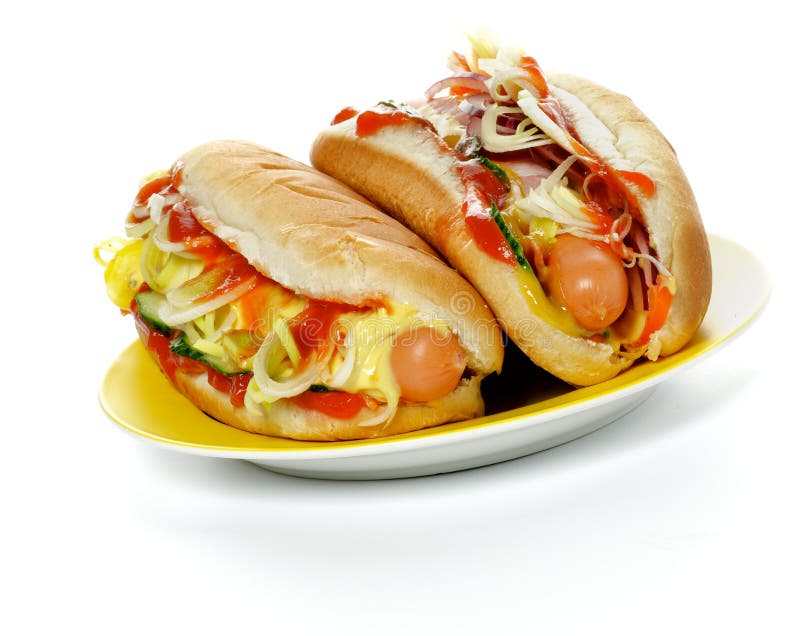 Two Hot Dogs stock photo. Image of food, grilled, gold 26182486