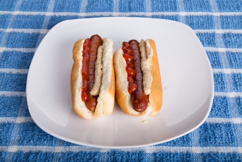 Two Hot Dogs with Mustard and Ketchup Stock Photo Image of sausage