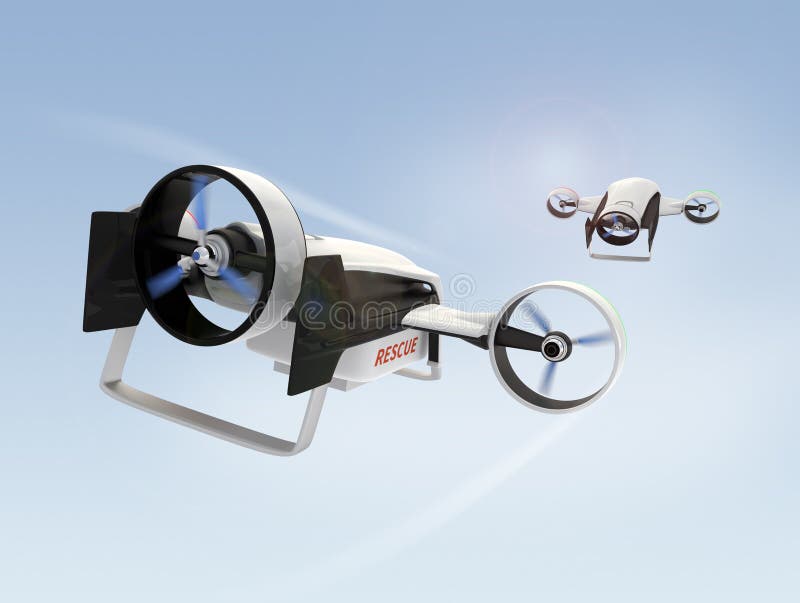Two hybrid drones flying in the sky stock images