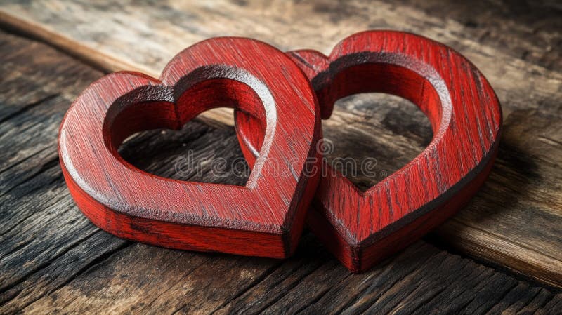 Two interlocking wooden hearts with a rustic background texture vector illustration