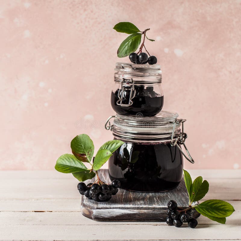 Two Jars of Chokeberry Jam stock photography