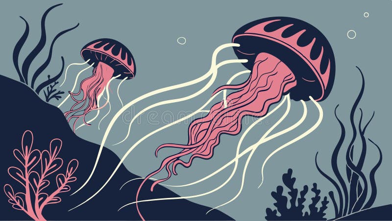 Two Jellyfish Underwater Illustration, vector design Generative AI royalty free illustration