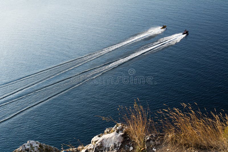 Two Jet Ski Floating on the River Stock Photo Image of mountain