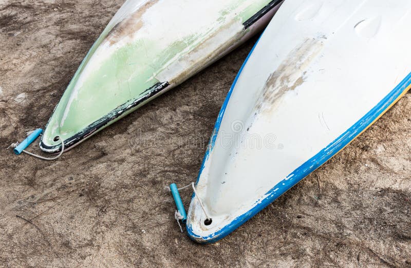 Two Kayak Boat Which Upside Down. Stock Photo Image of sport, white