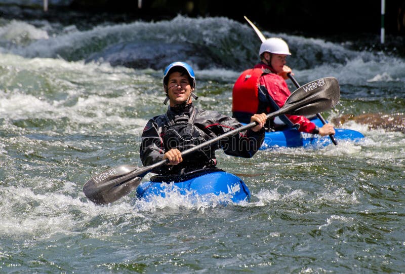 Two Kayakers in White Water Editorial Photography Image of current