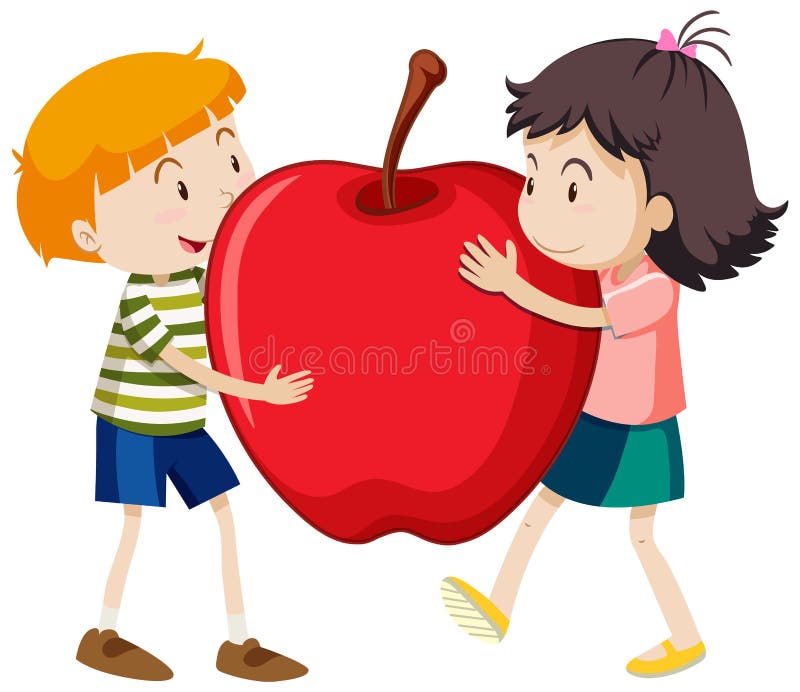 Two Kids Hugging an Apple Together Stock Vector - Illustration of child ...