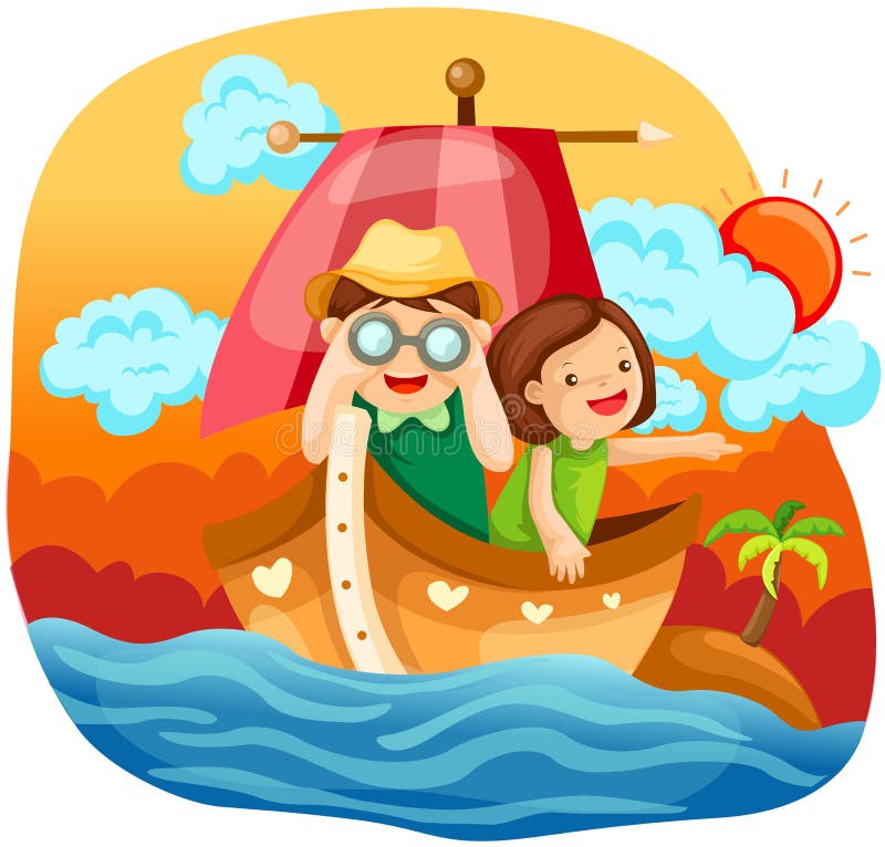 Two kids sailing in the sea