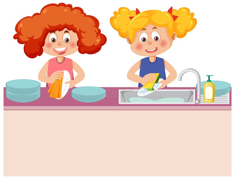 https://thumbs.dreamstime.com/b/two-kids-washing-dishes-together-illustration-266649969.jpg