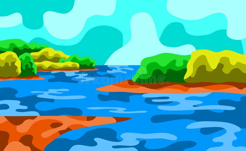 Two Kind of Trees in Riverbank royalty free illustration