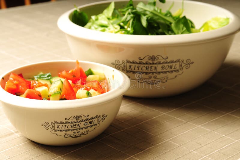 Two Kitchen Bowls Filled with Fresh Salad Stock Photo Image of