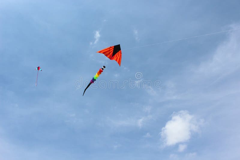 Two Kites in a Blue Sky stock photo. Image of black, background 75022706