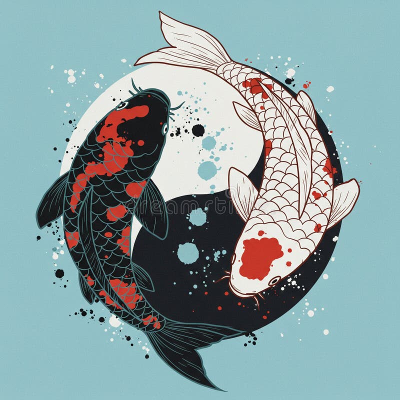 Two Koi Fish (Cyprinus Rubrofuscus) are Depicted in a Yin-yang ...