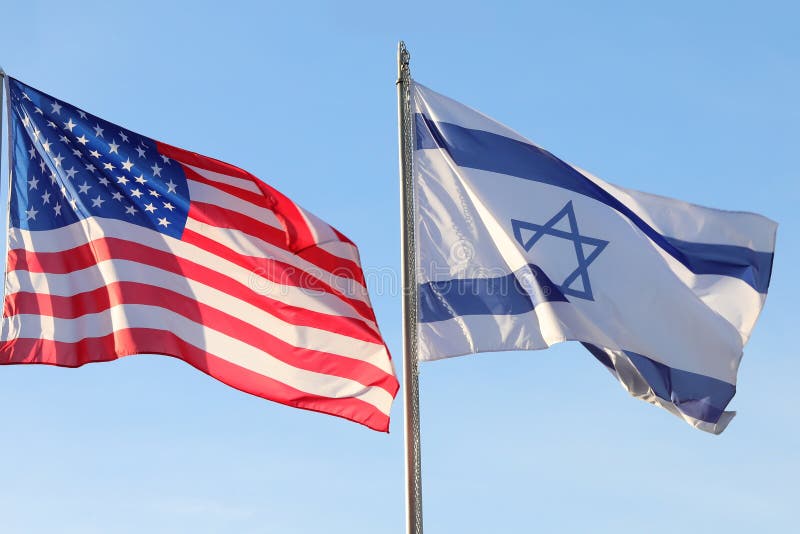 Two Large American and Israeli Flags Flying Stock Image - Image of