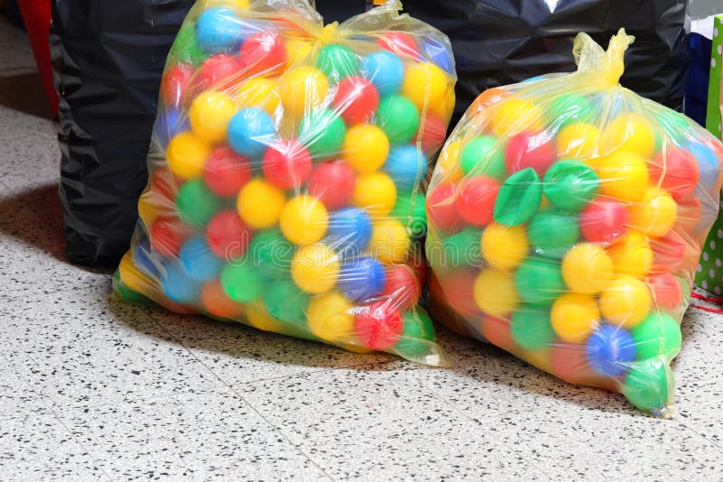 Two Large Bags Filled with Colored Plastic Balls Stock Photo Image of polypropylene, ecocentre
