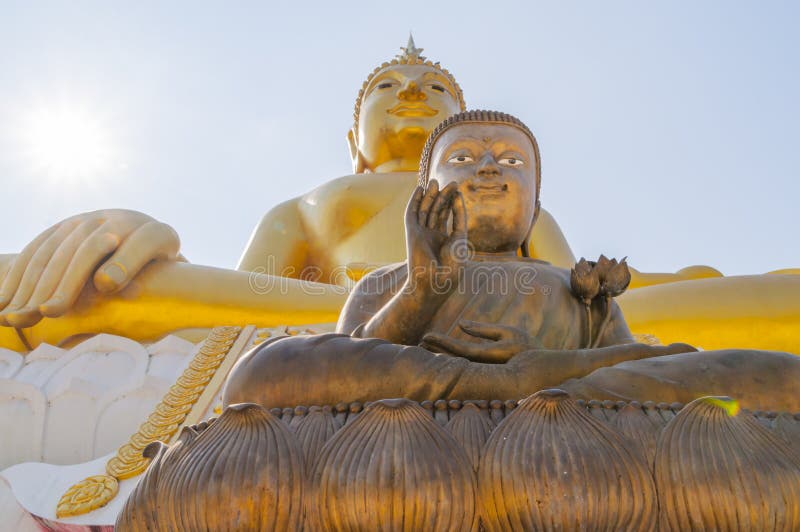 Two large statues of Buddha at Wat Hua Ta Luk,Nakorn Sawan, Thai