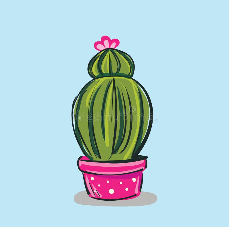 Download Painting Of Two-layered Cactus Plant With A Pink Flower At ...