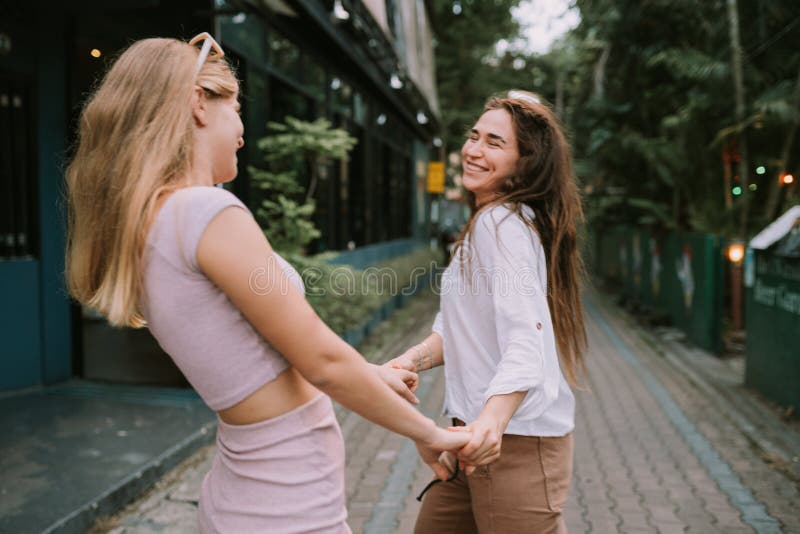 Two Lesbians Having Fun On The Street Stock Image Image Of Love