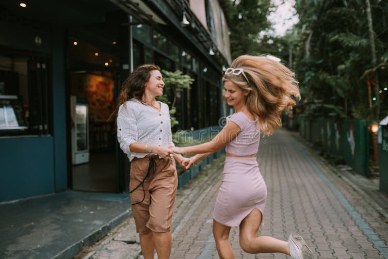 Two Lesbians Having Fun On The Street Stock Image Image Of Love