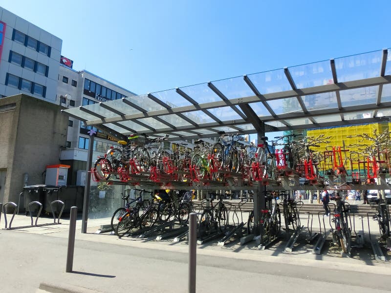 Twolevel Bicycle Parking in Frankfurt am Main, Germany Editorial Photo
