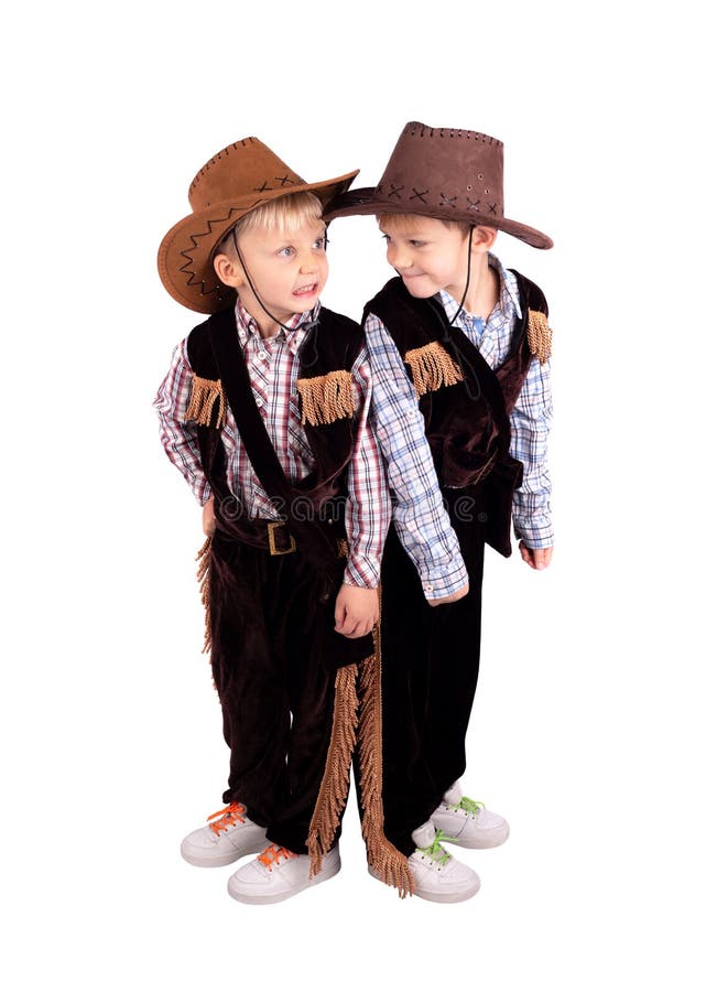 Two Little Boys Dressed in Cowboy Costume Stock Photo Image of