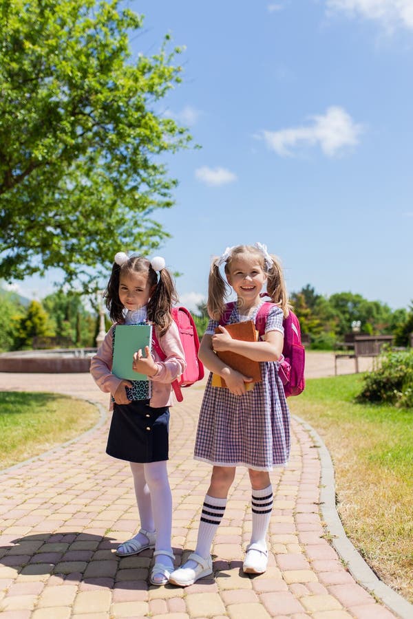 Two Little Kids Going To School Together. Child with School Bag ...