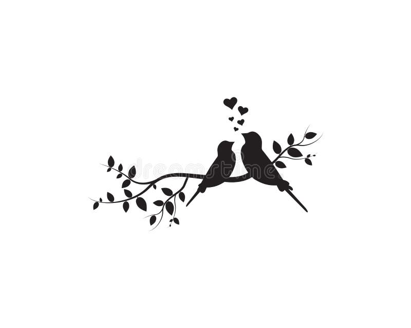 Birds Couple in Love on Branch, Wall Decals, Vector, Birds Silhouettes ...