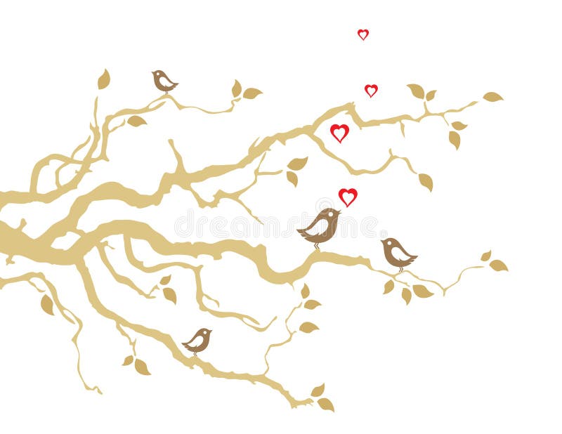 Two love birds on golden tree branches stock illustration Two love birds on golden tree branches stock illustration