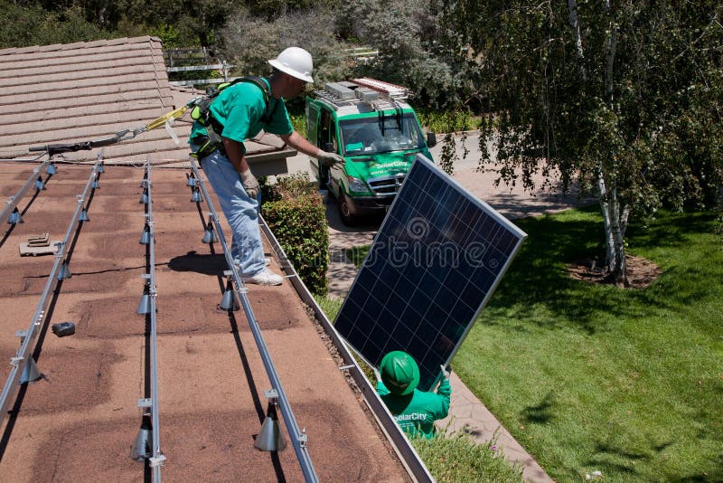 Two Male Solar Workers Install Solar Panels Editorial Stock Photo Image of installation
