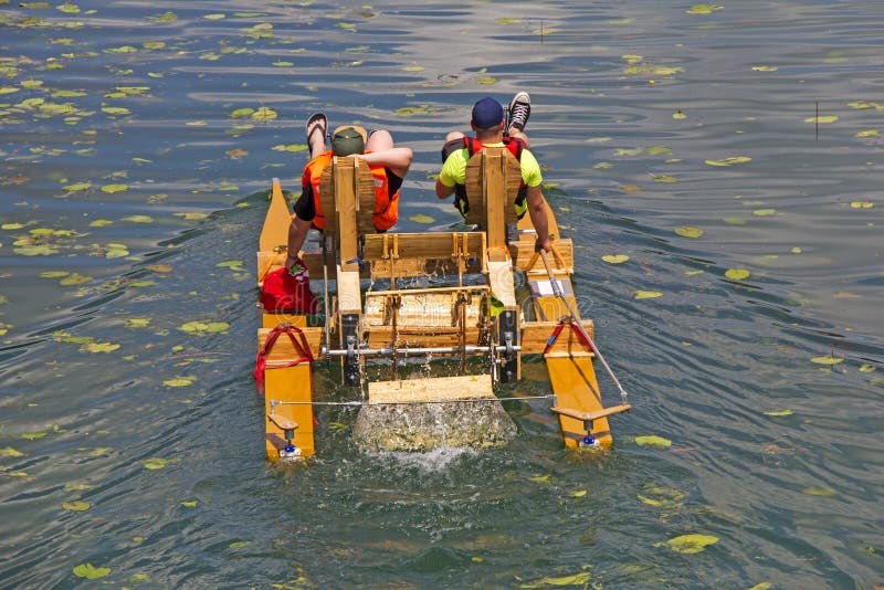 Two Man Ride with Floating Pedal Bicycle Boat Editorial Photo